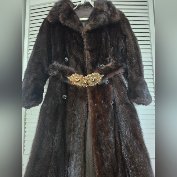 Elegant Vintage Mink Fur Midi Coat Size 12